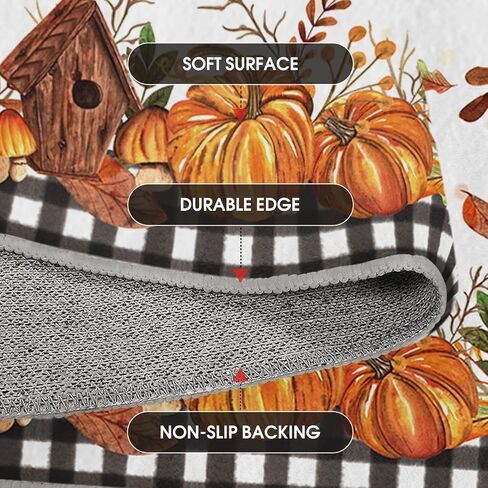 Artoid Mode Buffalo Plaid Pumpkins Mushrooms Fall Area Rug, Autumn Thanksgiving Bath Rug Home Decor Low-Profile Non-Slip Washable Mat for Entryway Bedroom Bathroom Laundry Room Indoor 2x3 Feet in Saudi Arabia