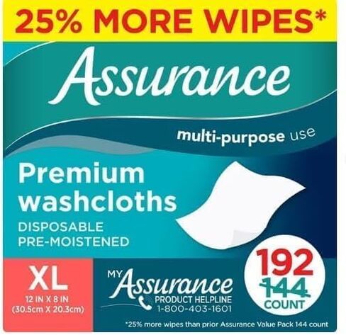 Assurance Premium Disposable Washcloths, XL 96 Count (Pack of 2), White, ASS-96-01 in Saudi Arabia