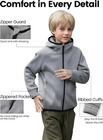 Patpat Boys zip up Black Hoodie سترة خفيفة الوزن-قميص من نوع Switshery طبقة الهواء مع سحاب كامل للأولاد من 6 إلى 12 عامًا in Kuwait