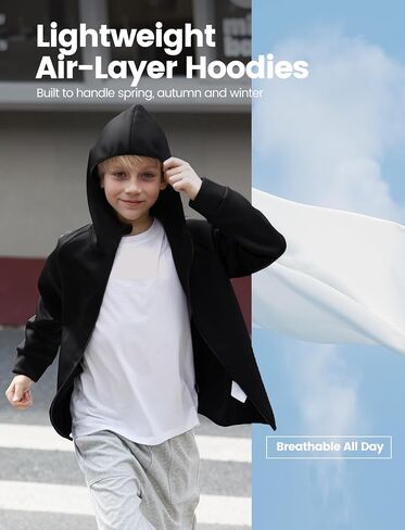 Patpat Boys zip up Black Hoodie سترة خفيفة الوزن-قميص من نوع Switshery طبقة الهواء مع سحاب كامل للأولاد من 6 إلى 12 عامًا in Saudi Arabia