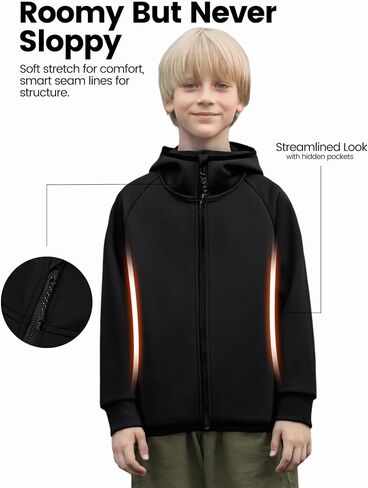Patpat Boys zip up Black Hoodie سترة خفيفة الوزن-قميص من نوع Switshery طبقة الهواء مع سحاب كامل للأولاد من 6 إلى 12 عامًا in Saudi Arabia