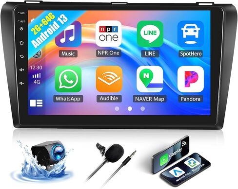 SIXWIN Android 13 ستيريو سيارة لمازدا 3 2006-2012 شاشة 9 بوصة تعمل باللمس 2G+32G CarPlay Android Auto Mirror Link Mazda Radio مع بلوتوث GPS Navigation HiFi WiFi FM SWC كاميرا احتياطية MIC in Saudi Arabia