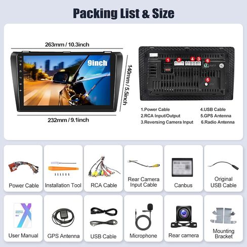 SIXWIN Android 13 ستيريو سيارة لمازدا 3 2006-2012 شاشة 9 بوصة تعمل باللمس 2G+32G CarPlay Android Auto Mirror Link Mazda Radio مع بلوتوث GPS Navigation HiFi WiFi FM SWC كاميرا احتياطية MIC in Saudi Arabia