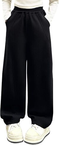 Baggy Sweatpants for Kid Girls Elastic High Waist Seam Front Wide Leg Athletic Pants with Pockets 5-14 Years in Saudi Arabia