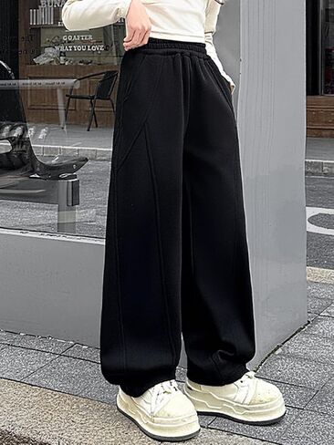 Baggy Sweatpants for Kid Girls Elastic High Waist Seam Front Wide Leg Athletic Pants with Pockets 5-14 Years in Saudi Arabia