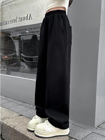 Baggy Sweatpants for Kid Girls Elastic High Waist Seam Front Wide Leg Athletic Pants with Pockets 5-14 Years in Saudi Arabia