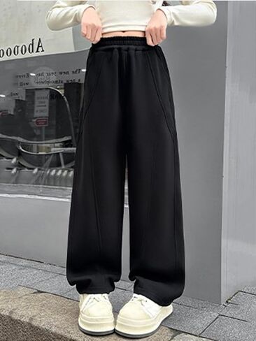 Baggy Sweatpants for Kid Girls Elastic High Waist Seam Front Wide Leg Athletic Pants with Pockets 5-14 Years in Saudi Arabia