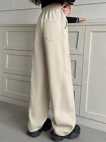 Baggy Sweatpants for Kid Girls Elastic High Waist Seam Front Wide Leg Athletic Pants with Pockets 5-14 Years in Saudi Arabia