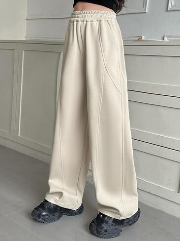 Baggy Sweatpants for Kid Girls Elastic High Waist Seam Front Wide Leg Athletic Pants with Pockets 5-14 Years in Saudi Arabia