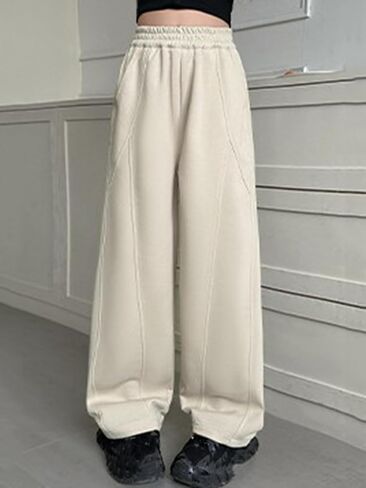 Baggy Sweatpants for Kid Girls Elastic High Waist Seam Front Wide Leg Athletic Pants with Pockets 5-14 Years in Saudi Arabia
