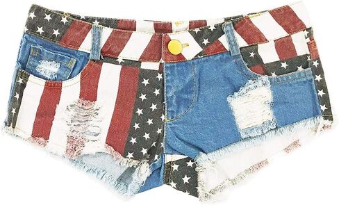 Sexyshine Women's Sexy Low Wehist Rise Hot Pants Flag American High Cut Mini Denim Beach Clubwear Shorts in Saudi Arabia