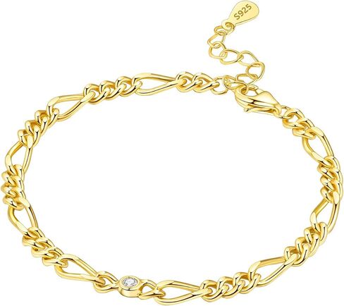 18K Gold Bracelets for Women, 925 Sterling Silver Link Adjustable Charm Bracelet Jewelry Gift for Mother Wife Birthday - Alternating Chain in Saudi Arabia