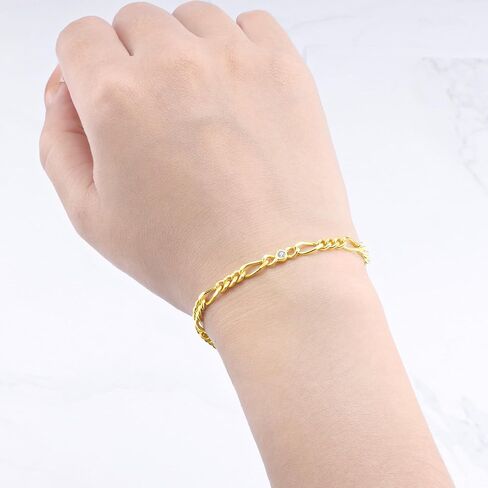 18K Gold Bracelets for Women, 925 Sterling Silver Link Adjustable Charm Bracelet Jewelry Gift for Mother Wife Birthday - Alternating Chain in Saudi Arabia