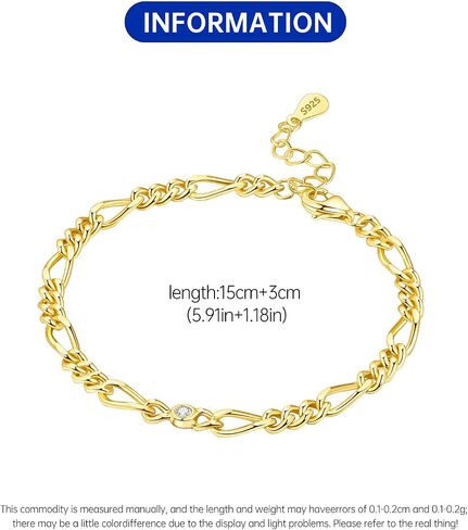 18K Gold Bracelets for Women, 925 Sterling Silver Link Adjustable Charm Bracelet Jewelry Gift for Mother Wife Birthday - Alternating Chain in Saudi Arabia