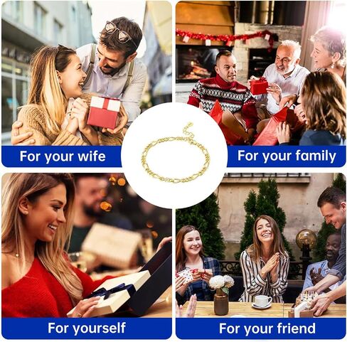 18K Gold Bracelets for Women, 925 Sterling Silver Link Adjustable Charm Bracelet Jewelry Gift for Mother Wife Birthday - Alternating Chain in Saudi Arabia