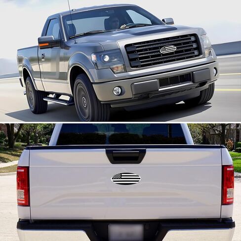 9 Inch Front Grille Rear Tailgate Emblem Compatible with 04-14 F150, 11-14 Edge, 11-16 Explorer, 06-11 Ranger, 07-14 Expedition, 9"X3.5" for Ford, Silver American Flag (2 Pack) in Kuwait