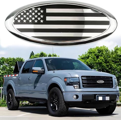 9 Inch Front Grille Rear Tailgate Emblem Compatible with 04-14 F150, 11-14 Edge, 11-16 Explorer, 06-11 Ranger, 07-14 Expedition, 9"X3.5" for Ford, Silver American Flag (2 Pack) in Kuwait