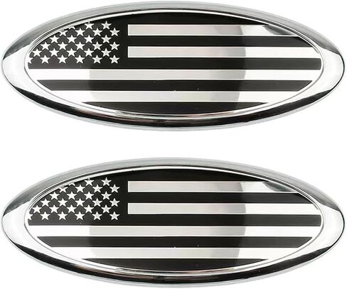 9 Inch Front Grille Rear Tailgate Emblem Compatible with 04-14 F150, 11-14 Edge, 11-16 Explorer, 06-11 Ranger, 07-14 Expedition, 9"X3.5" for Ford, Silver American Flag (2 Pack) in Kuwait
