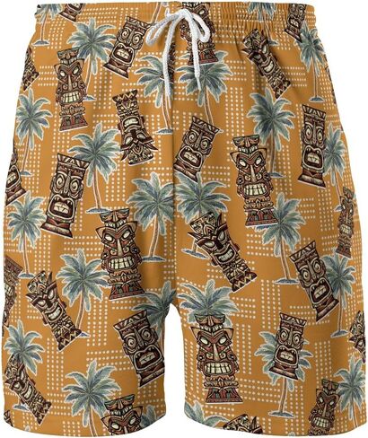 Tropical Tiki Mens Hawaiian Sport Shorts - Tiki Hawaiian Shorts for Men - Casual Drawstring Beachwear Shorts Series 15 in Saudi Arabia