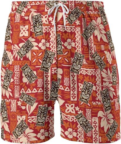 Tropical Tiki Mens Hawaiian Sport Shorts - Tiki Hawaiian Shorts for Men - Casual Drawstring Beachwear Shorts Series 15 in Saudi Arabia