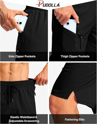 Pudolla Men's Swim Trunks with Compression Liner Quick Dry 9" Board Shorts Bathing Suit with 3 Zipper Pockets in Saudi Arabia