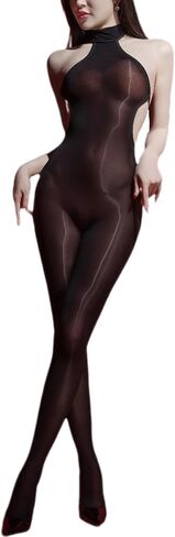Women's Oil Shiny Bodystocking Neckband Backless Body Stockings Glossy Sleeveless Body Stocking in Saudi Arabia