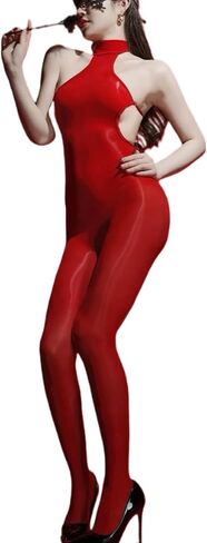Women's Oil Shiny Bodystocking Neckband Backless Body Stockings Glossy Sleeveless Body Stocking in Saudi Arabia