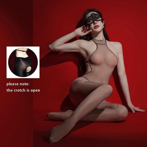 Women's Oil Shiny Bodystocking Neckband Backless Body Stockings Glossy Sleeveless Body Stocking in Saudi Arabia