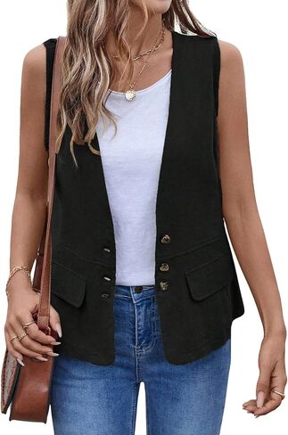 IDEALSANXUN Womens Cotton Linen Vest Casual Lightweight Button Down Sleeveless Jackets Tops in Saudi Arabia