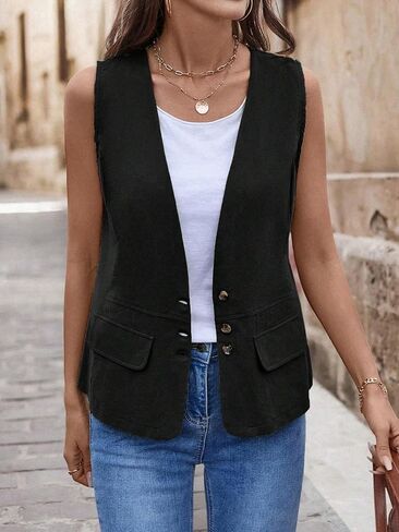 IDEALSANXUN Womens Cotton Linen Vest Casual Lightweight Button Down Sleeveless Jackets Tops in Saudi Arabia