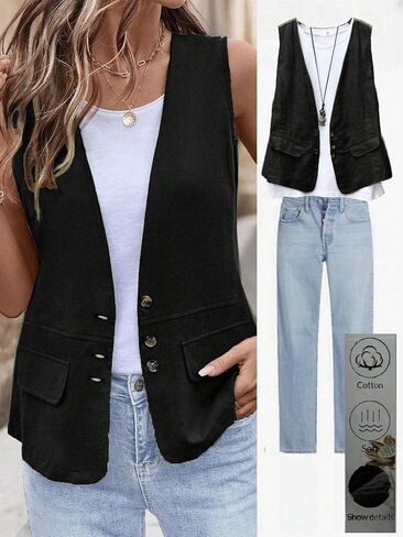IDEALSANXUN Womens Cotton Linen Vest Casual Lightweight Button Down Sleeveless Jackets Tops in Saudi Arabia