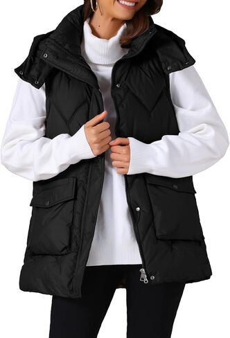 Allegra K Women's Winter Vest Coat Hooded Zip Up Mid Long Sleeveless Quilted Padded Jacket in Saudi Arabia