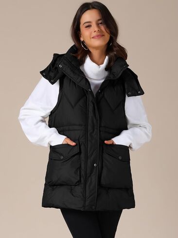 Allegra K Women's Winter Vest Coat Hooded Zip Up Mid Long Sleeveless Quilted Padded Jacket in Saudi Arabia