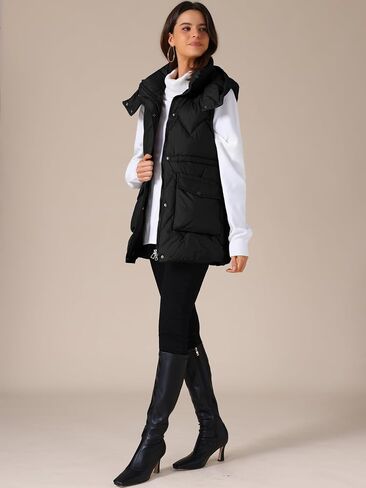 Allegra K Women's Winter Vest Coat Hooded Zip Up Mid Long Sleeveless Quilted Padded Jacket in Saudi Arabia