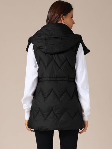 Allegra K Women's Winter Vest Coat Hooded Zip Up Mid Long Sleeveless Quilted Padded Jacket in Saudi Arabia