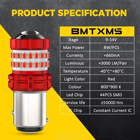 BMT xms 1157 LED Strobe Brake Lights Bulbs, 2057 2357 7528 BAY15D Brilliant Red LED Stop Tail Lights, Pack of 2 in Saudi Arabia