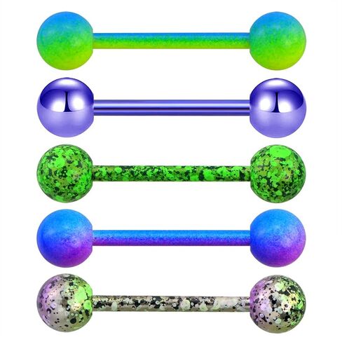 OUFER 5PCS 316L Stainless Steel Tongue Rings Barbell, 14G Surgical Steel Blue Purple Camo Piercing Jewelry for Women and Men in Saudi Arabia