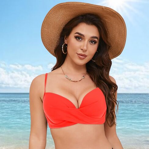 Bikini Tops for Women 2025,Women's V Neck Swim Tops Twist Front Adjustable Straps Padded Swimsuit Bathing Suit Top Only in Saudi Arabia