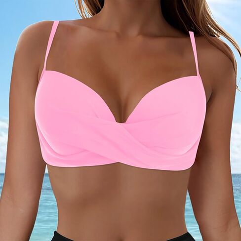 Bikini Tops for Women 2025,Women's V Neck Swim Tops Twist Front Adjustable Straps Padded Swimsuit Bathing Suit Top Only in Saudi Arabia