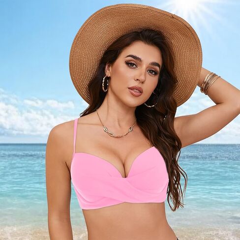 Bikini Tops for Women 2025,Women's V Neck Swim Tops Twist Front Adjustable Straps Padded Swimsuit Bathing Suit Top Only in Saudi Arabia