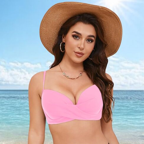 Bikini Tops for Women 2025,Women's V Neck Swim Tops Twist Front Adjustable Straps Padded Swimsuit Bathing Suit Top Only in Saudi Arabia