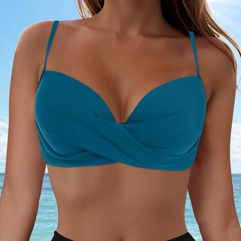 Bikini Tops for Women 2025,Women's V Neck Swim Tops Twist Front Adjustable Straps Padded Swimsuit Bathing Suit Top Only in Saudi Arabia