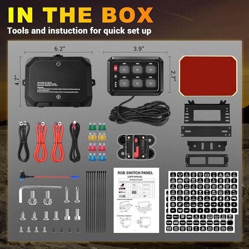 BUMBEE 6 Gang Switch Panel RGB 6-Level Brightness Switches， High Power 3 Silicone Button， Multifunction Toggle Switch Box Circuit Control Relay Momentary Golf Cart Truck SUV RV Offroad Marine in Kuwait
