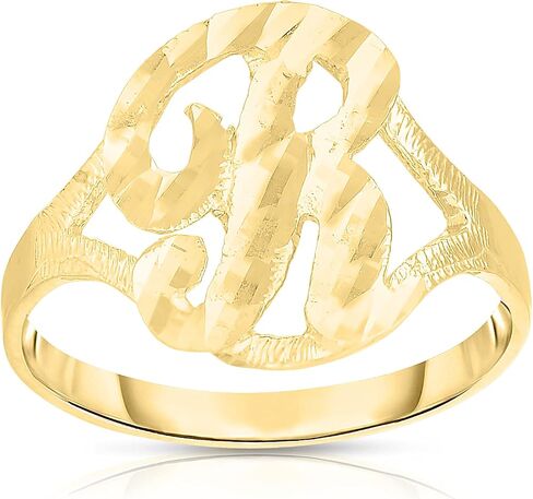 Floreo 10k Yellow Gold A-Z Cursive Letter Initial Ring, Sizes 4-9 in Saudi Arabia