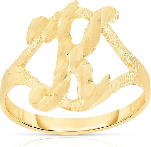 Floreo 10k Yellow Gold A-Z Cursive Letter Initial Ring, Sizes 4-9 in Saudi Arabia
