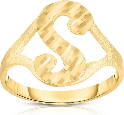 Floreo 10k Yellow Gold A-Z Cursive Letter Initial Ring, Sizes 4-9 in Saudi Arabia