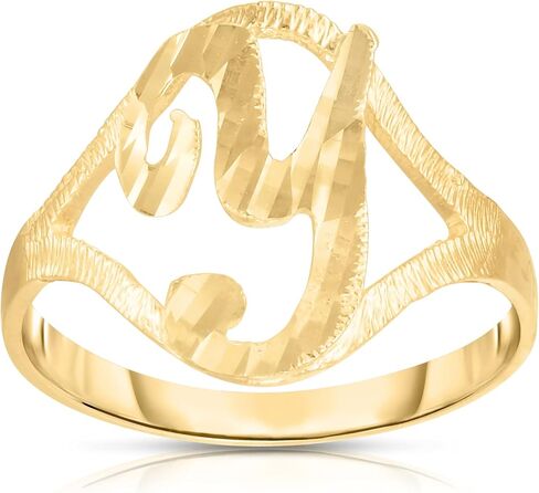 Floreo 10k Yellow Gold A-Z Cursive Letter Initial Ring, Sizes 4-9 in Saudi Arabia