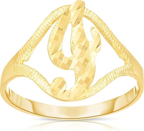 Floreo 10k Yellow Gold A-Z Cursive Letter Initial Ring, Sizes 4-9 in Saudi Arabia