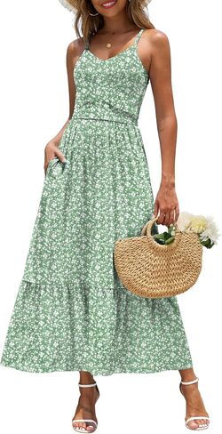 Zattcas Women's 2025 Summer Dismal Natual Floral Maxi Dress مع جيوب معكرونة حزام V الرقبة الإمبراطورية الخصر in Kuwait