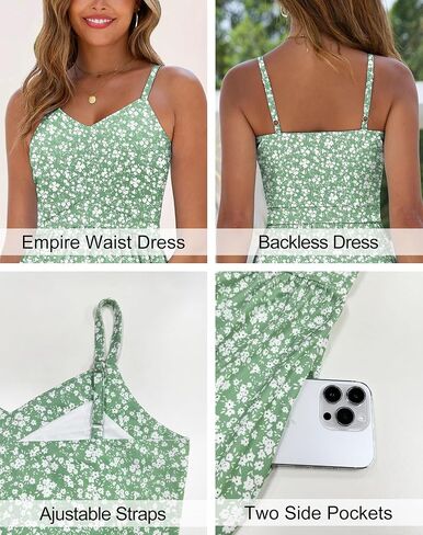 Zattcas Women's 2025 Summer Dismal Natual Floral Maxi Dress مع جيوب معكرونة حزام V الرقبة الإمبراطورية الخصر in Kuwait